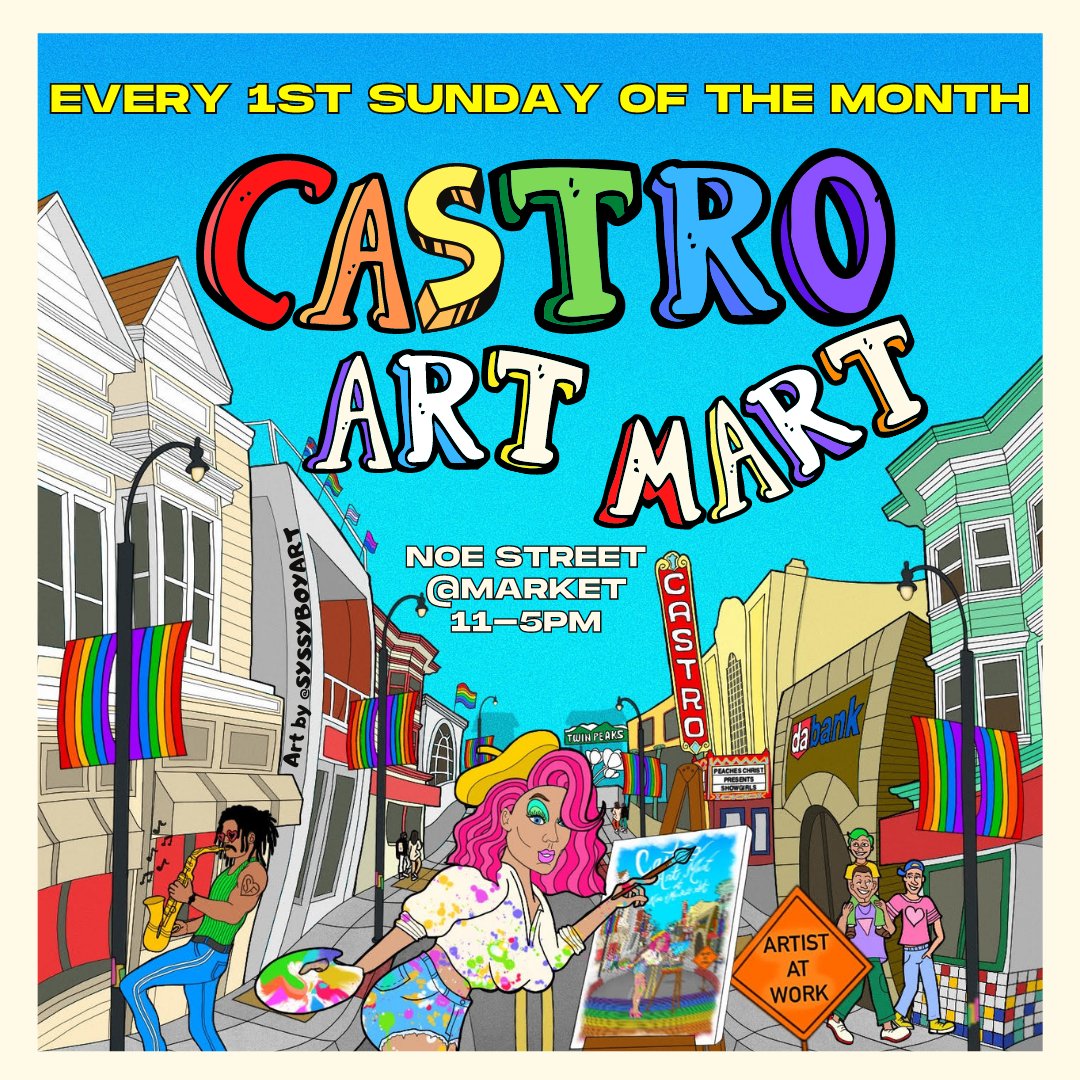 RafaelMandelman's tweet photo. The Castro Art Mart is back this Sunday, May 7th! Enjoy a beautiful day as you stroll through the booths, the shops, and stop by your favorite bars and restaurants in the Castro! #ArtyHoodSF #CastroMerchants #CastroArtMart #ArtShow #LocalArt #Castro https://t.co/UF9QJLUxe6