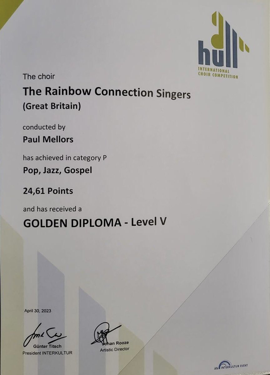 In amongst 2 choirs being invited to <a href="/musicforyouth/">Music for Youth</a> and being featured on <a href="/SkinnyPelembe/">Skinny Pelembe</a>’s new album, we won a Gold Medal Award at the International Comp. #doncasterisgreat   <a href="/DoncasterDamian/">Damian Allen</a> <a href="/MayorRos/">Ros Jones - Mayor of Doncaster</a>