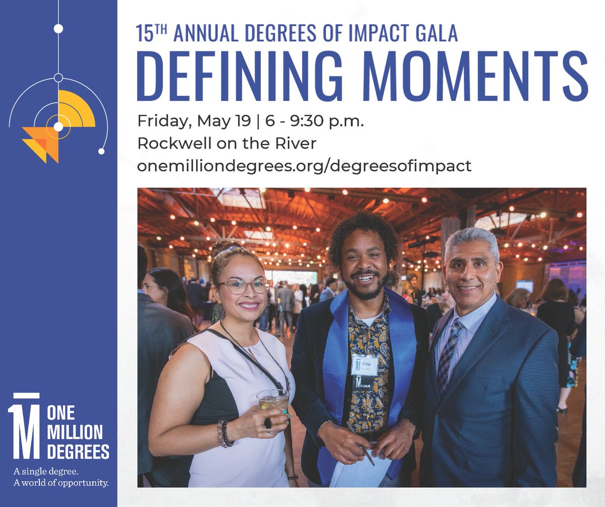 One Million Degrees (@1milliondegrees) on Twitter photo Celebrate our community’s defining moments on Friday, May 19 at Degrees of Impact. This evening of fine food and community is not to be missed! 
e.givesmart.com/events/qMg/ 
#DefiningMoments #DegreesOfImpact #OneMillionDegrees Celebrate our community’s defining moments on Friday, May 19 at Degrees of Impact. This evening of fine food and community is not to be missed! 
e.givesmart.com/events/qMg/ 
#DefiningMoments #DegreesOfImpact #OneMillionDegrees