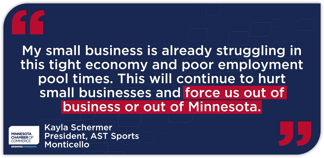 The Minnesota House picked #SmallBusinessWeek to pass their one-size-fits-all, $1.5 billion paid leave mandate that will hurt small employers around the state. Like Kayla Schermer of AST Sports in Monticello. #mnleg