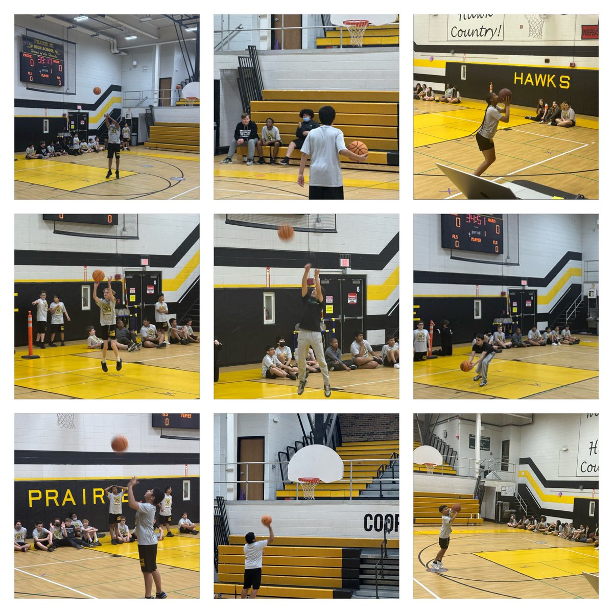 PrairiePE's tweet photo. Day ✌🏽 of #PEweek. Cubs 🆚 Whitesox day!! Check out our students competing in the hot shot 🏀 contest!! #PJH126 🧢🐻🧦⚾️ https://t.co/Y2qX49F7ol