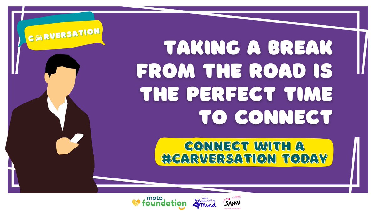 motoway's tweet photo. At Moto, we're more than just a pit stop – our mission is to brighten people's journeys through life. That's why we're excited to partner with @MindCharity and @SAMHtweets to encourage people to connect, reach out and talk to one another. #Carversation https://t.co/cmzViNHHl4
