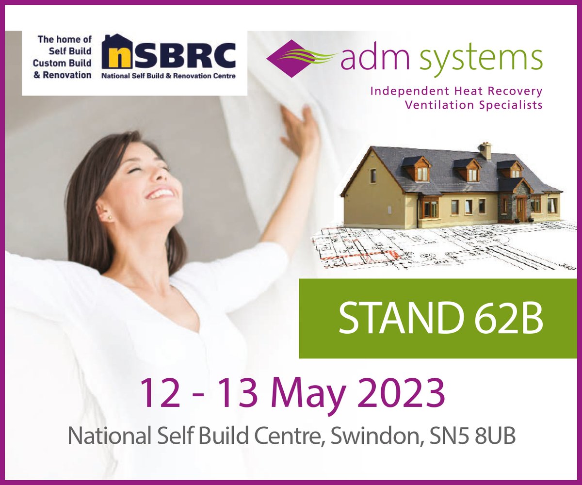 Admsystemsltd's tweet image. The National Self Build &amp;amp; Renovation Spring Show is packed with hands-on demonstrations and advice for the #selfbuilder and #renovator. Bring your plans along to stand 62B and talk through your #ventilation options with us! #NSBRS #Swindon #London