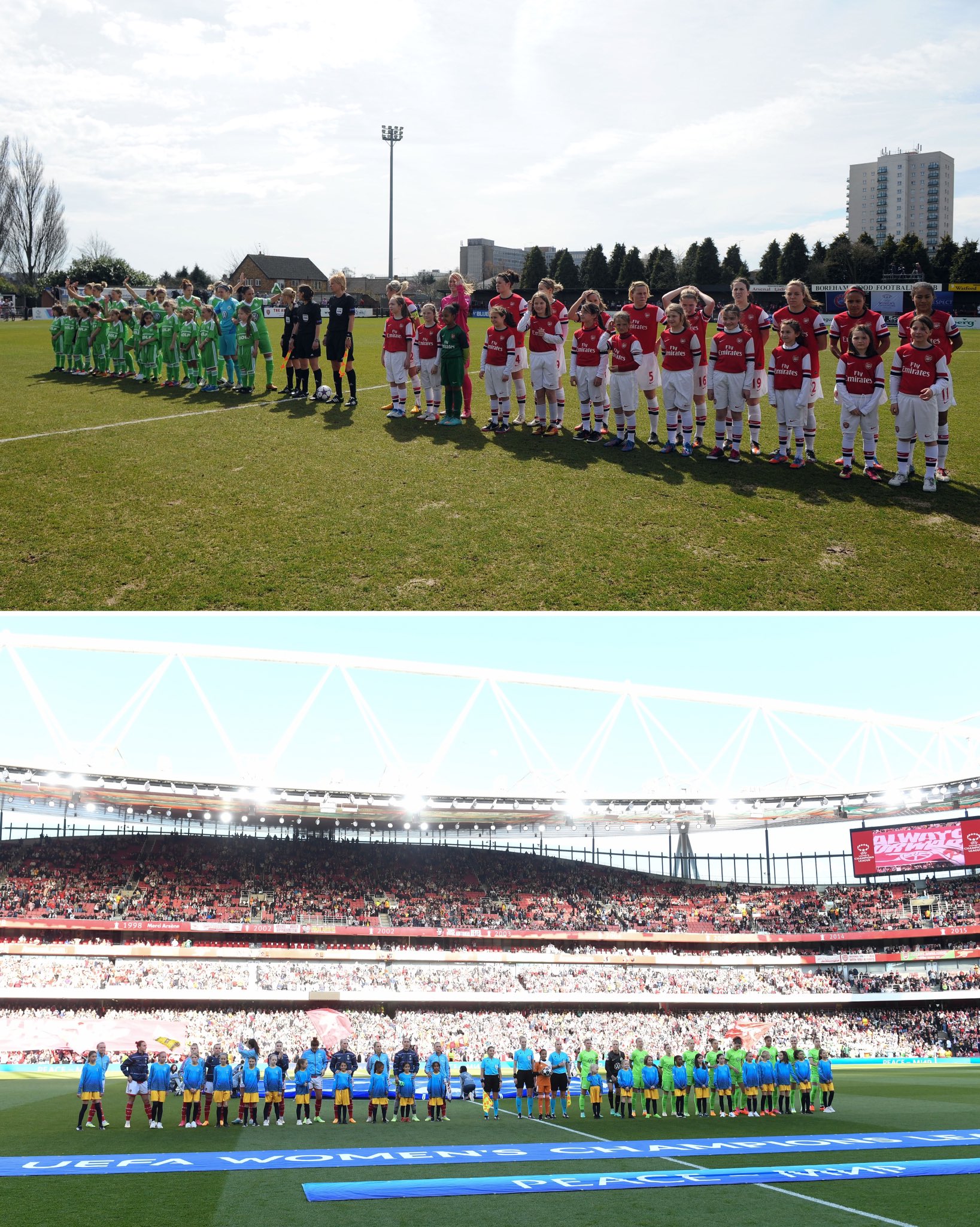 A photo comparison between our two UEFA Women’s Champions League semi-final fixtures with Wolfsburg in 2013 and 2023