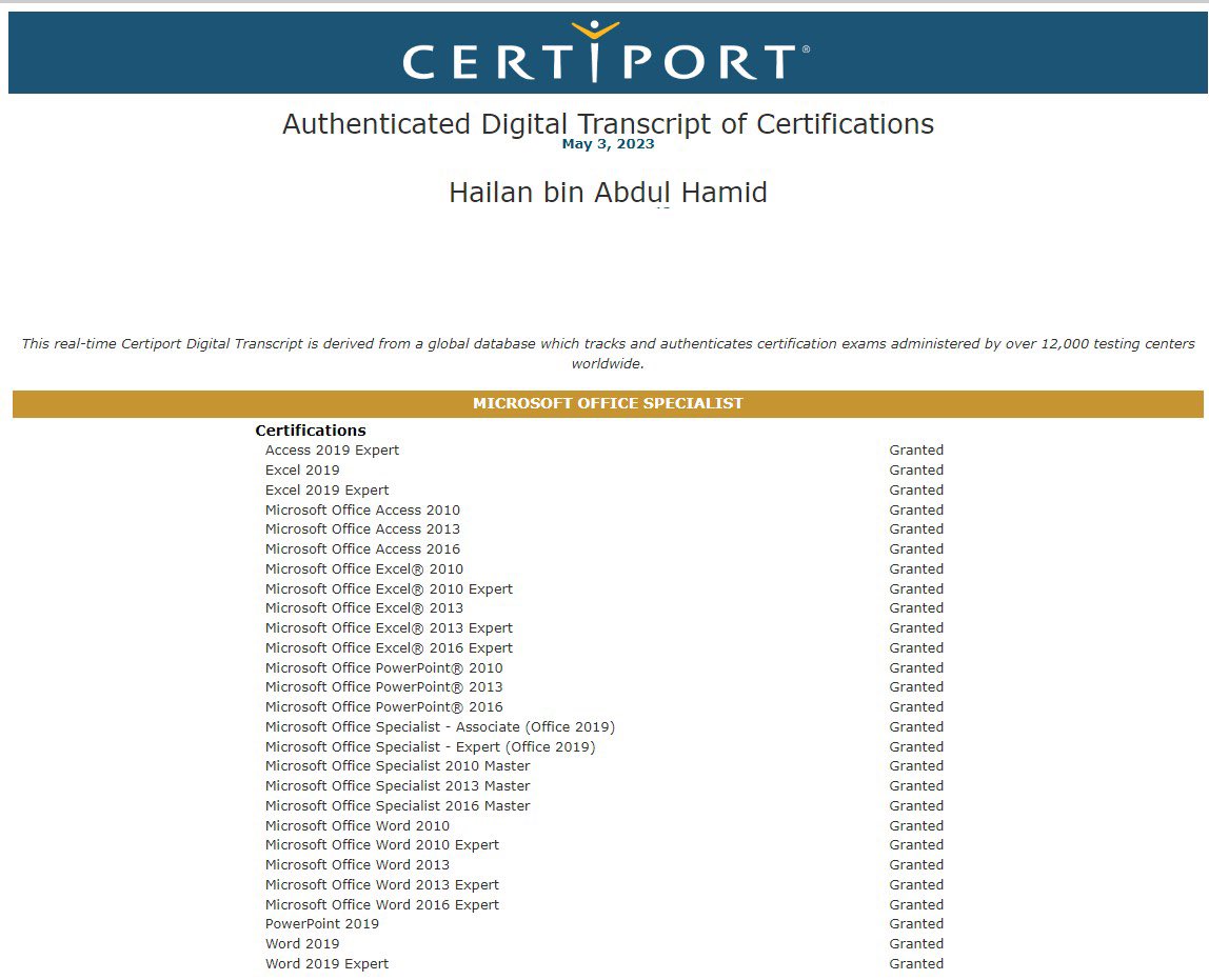 hailanhamid's tweet photo. Senarai pensijilan profesional Microsoft Office. Jika saya boleh anda juga boleh. Teruskan menimba ilmu. Semoga harta dunia ini memudahkan akhirat saya. Amin. #Education #ProfessionalCertificates #MicrosoftOffice #Certiport https://t.co/fqGdCUeCfO