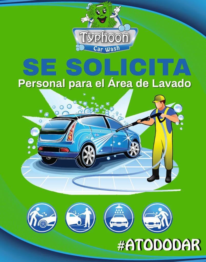 Se solicita personal para diferentes áreas, información en la página de <a href="/typhooncarwash/">typhoon Car wash</a>