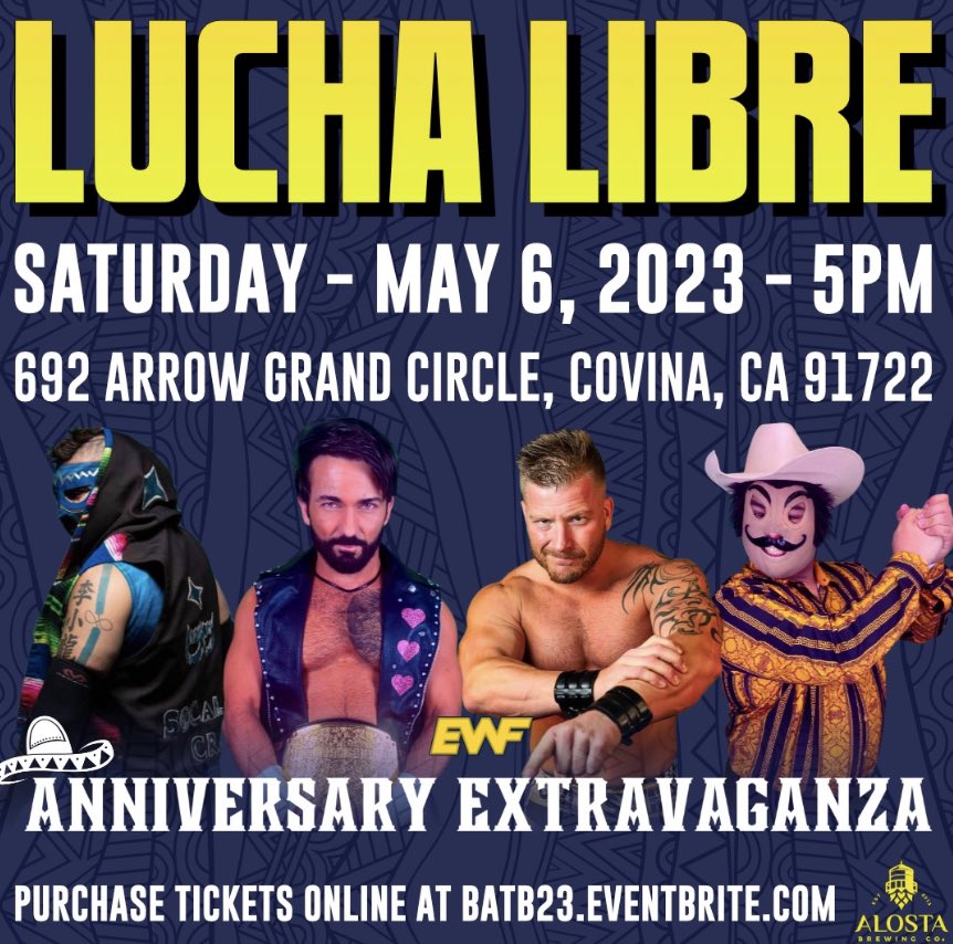 Get your tickets today for this Saturday’s Lucha Libre event at Alosta.   <a href="/mexwarrior/">Chavo Guerrero jr.</a> Los Guerreros Mexican Lager will be flowing, and Micheladas  will be made.  Get tix at: BATB23.EVENTBRITE.COM