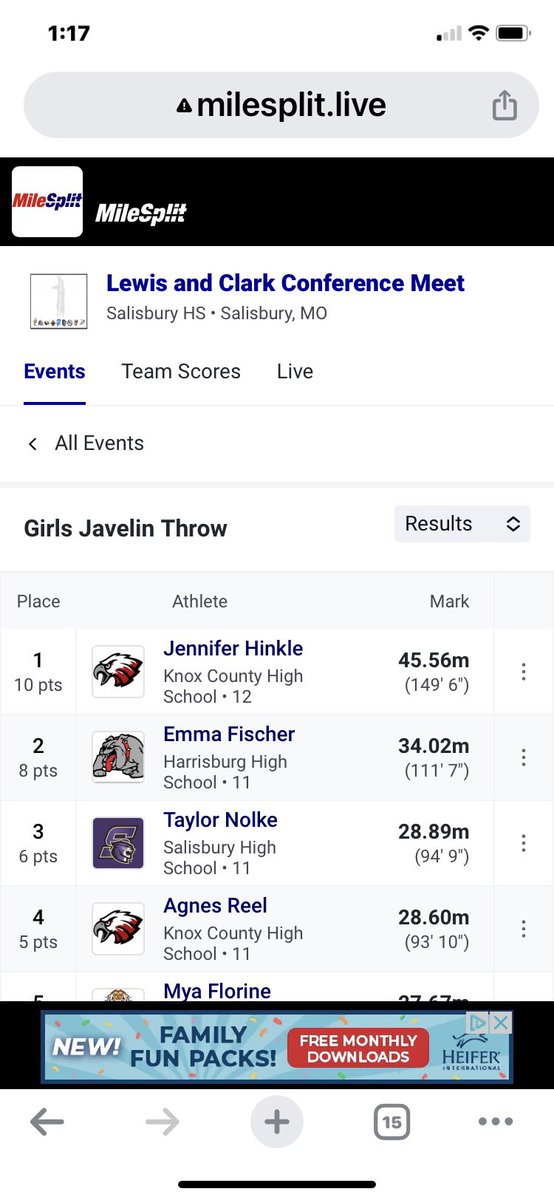kshinkle64's tweet image. Congratulations to @JenHinkle6, javelin conference champ! @KCR1SCHOOLS @LewisClarkConf