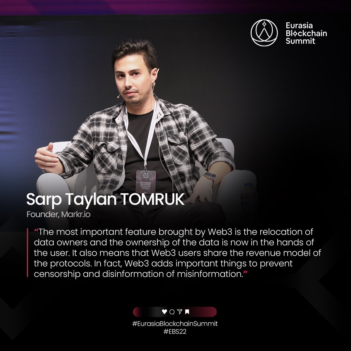 BlokchainSummit's tweet photo. Sarp Taylan Tomruk, Founder of https://t.co/Sy4RHUJ52e, shared his valuable thoughts with us on the second day of #EBS22.
#EurasiaBlockchainSummit #NFT #blockchain #blockchainconference #web3 #DeFi #metaverse #cybersecurity https://t.co/omRINSJzIr