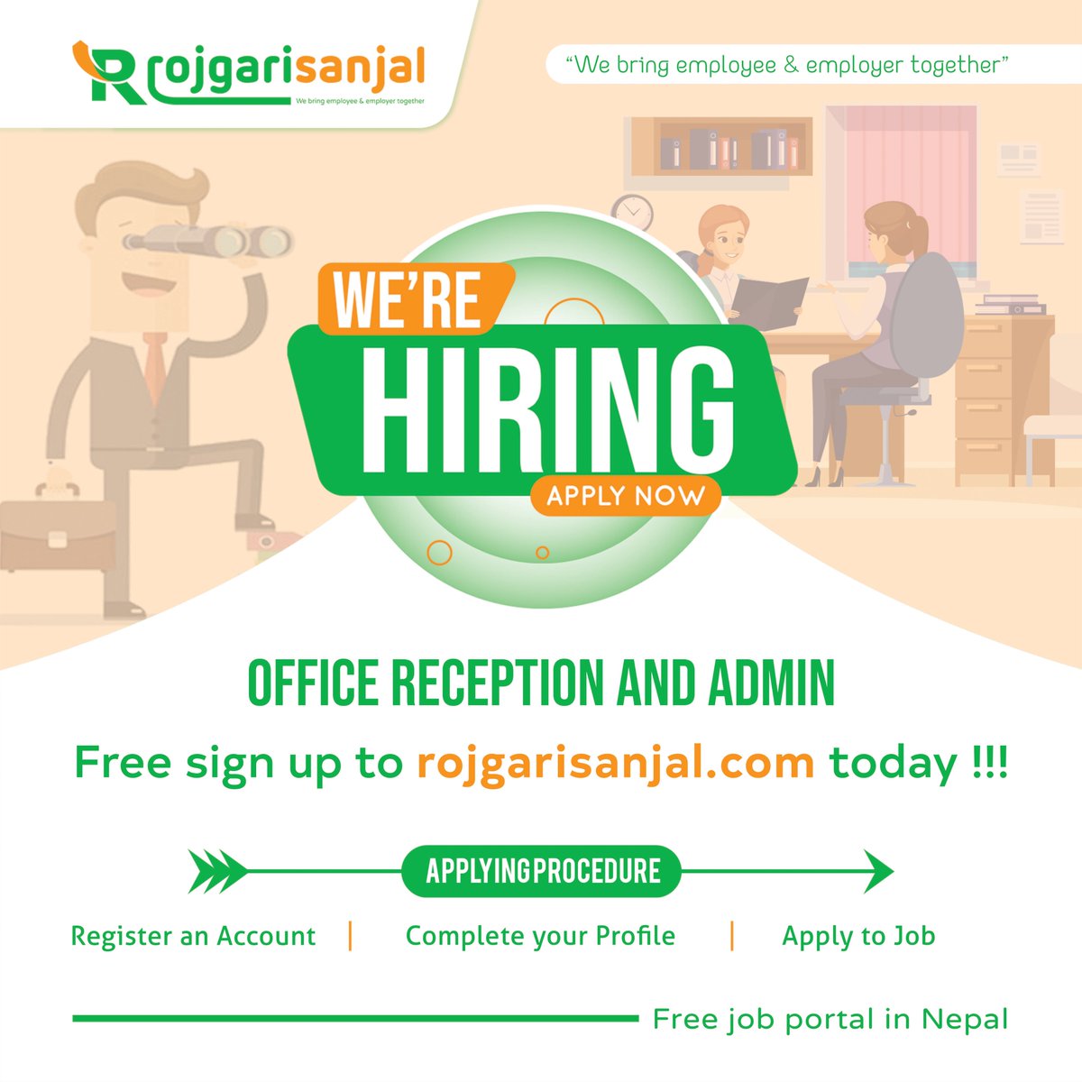 Join our team! We're hiring an office receptionist and admin in Kupondole Lalitpur. Full-time, mid-level role with negotiable salary. No experience required but higher secondary education preferred. Apply by May 10, 2023. #hiring #adminjob #receptionist #Nepaljobs #jobopening