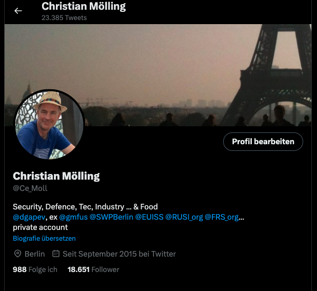 Regular reminder 
this is a more official profile. 

more frequency you will find here: <a href="/Ce_Moll/">Christian Mölling</a>