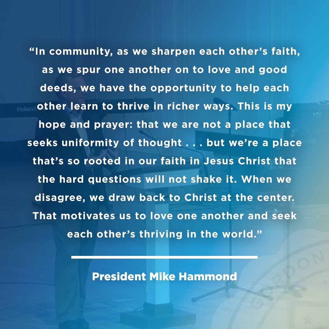 gordoncollege's tweet photo. President Mike Hammond unpacked more of what thriving at Gordon looks like in Chapel last week as he unveiled our refreshed college brand. Check out more here: https://t.co/vXqzEtIFjb

#learntothrive https://t.co/UPXx633UU3