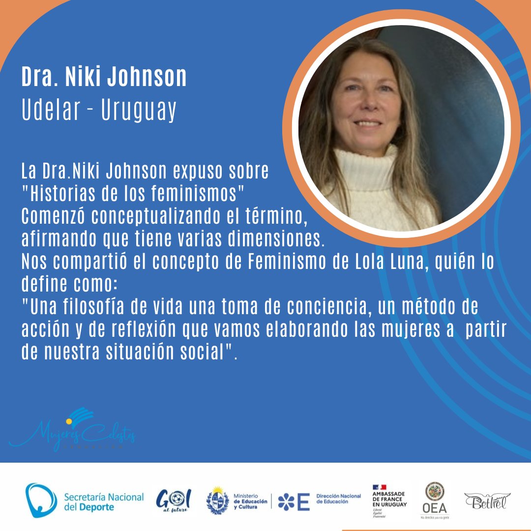 mujerescel's tweet photo. El pasado viernes 28 de abril la Dra. Niki Johnson dictó su clase: "Historias de los feminismos" 
.
.
Mujeres Celestes🇺🇾💙🤍
@mujerescel
@UyDeporte
@educacion_mec
@GolalFuturo
@alesagasti
@Sebabauza61
@FranceenUruguay
@SeytreJP
@MEC_Uruguay
@ccbarrientos
@BethelSpa
@A_Cottini https://t.co/LKSvavE7ZE