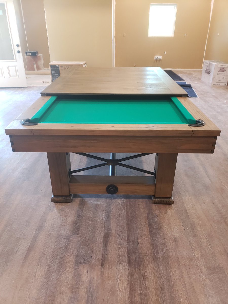 ProBilliards1's tweet photo. Rio Grande 8' Weathered Bark, Tournament Green Felt, 3pc slate table w/ Dinning Top by PlayCraft 
Professionally Delivered and Installed today in Cleveland Tennessee! #RackemUp 
#ThePoolTableGuy 🎱 #PoolTable #Billiards https://t.co/aMNVYGU0bM