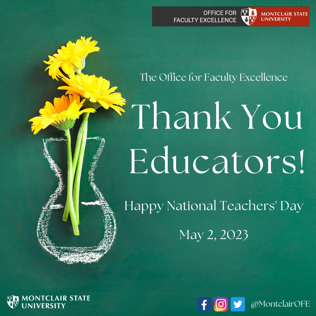 MontclairOFE's tweet photo. #HappyNationalTeachersDay to all our #faculty, #professors, #adjuncts, #instructionalspecialists, and #educators of all kinds at #MontclairStateUniversity! 

#MontclairState #Montclair #MontclairOFE #OfficeForFacultyExcellence #RedHawkPride #RedHawkCountry https://t.co/QzoiULUcJy