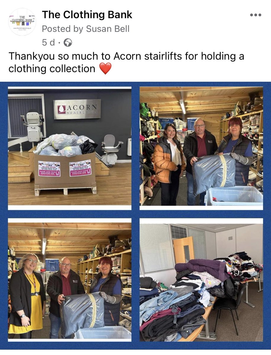Thankyou to Acorn stairlifts for doing a clothing Collection x