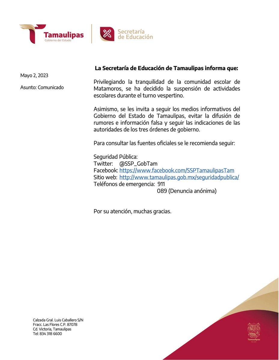 📌 ATENCIÓN
Comunicado de la Secretaría de Educación de Tamaulipas 👇