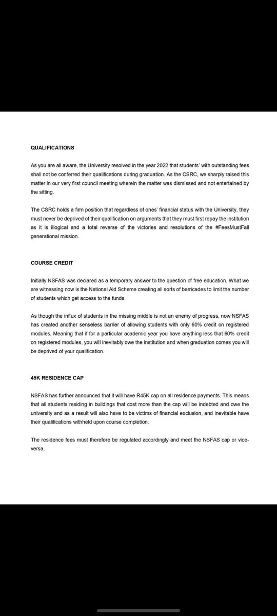 inganeyaseCPUT's tweet photo. Statement from @EFFSCDISTRICT_6 
@myNSFAS what's your take?
@DrBladeNzimande 
@News24 
@SABCNews 
@Radio702 
Yini kodwa le? Yohhhh aii shame. https://t.co/9Ds0yay3uN
