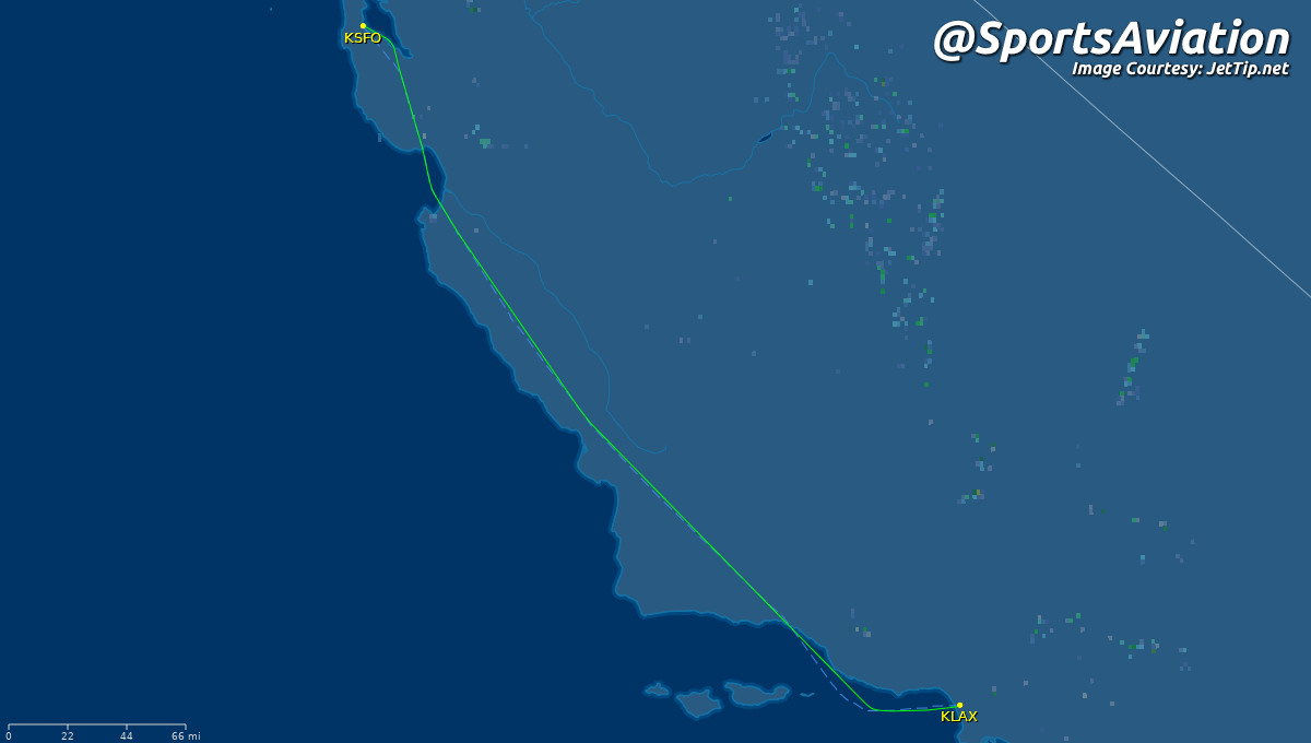 🏀 Los Angeles Lakers (@Lakers) #LakeShow 🆚 G1/2 @ Golden State Warriors #DubNation #LALvsGSW ✈️ N649DL | DAL8929 | B752 🛫 LAX - 12:50 pm PT (Mon.) 🛬 SFO - 1:42 pm PT (Mon.) 📡 Tracking: jettip.net/airport/ksfo/1…