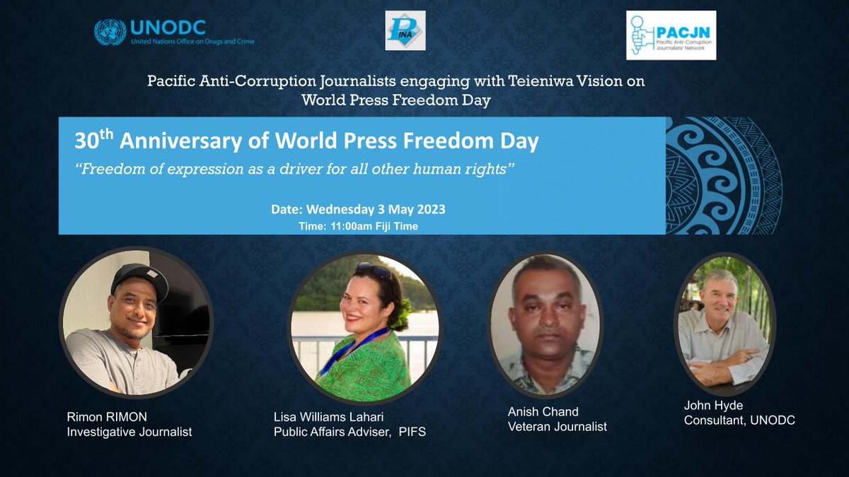 Pacjn1's tweet photo. Happy World Press Freedom Day. Join us at 11am Fiji time for this Webinar with our very strong media representatives from the #Pacific Follow the link if you want join in the discussions https://t.co/8mruTzLbAU  @JohnHydePerth @ginakekea @solsmasi @PacIsNewsAssn https://t.co/qyGnXWiJ4Z
