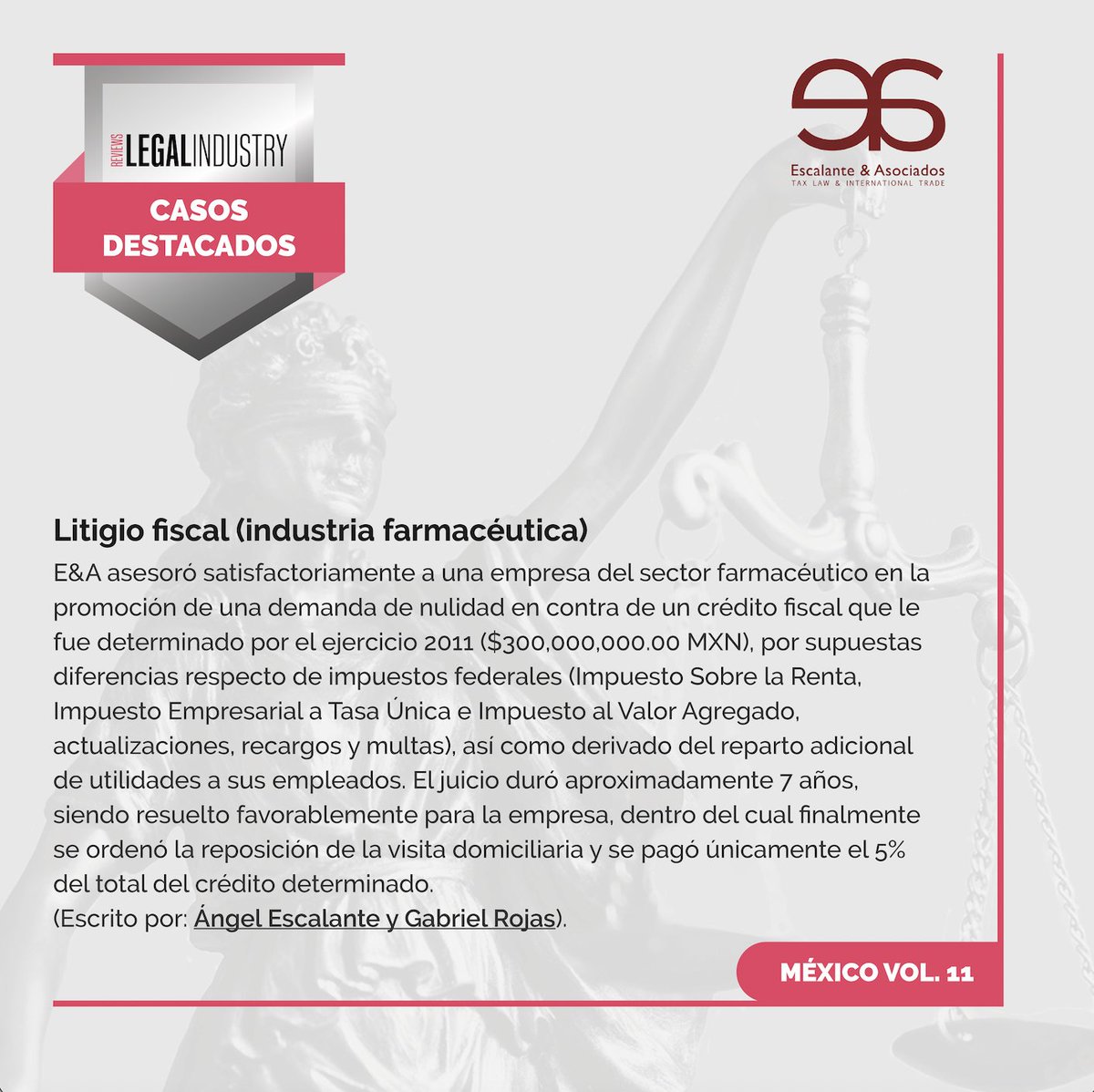 Escalanteyasoci's tweet photo. Agradecemos a The Legal Industry Reviews por incluirnos en su lista de Casos Destacados.

Escalante &amp; Asociados asesoró satisfactoriamente a una empresa del sector farmacéutico.

Lideraron el asunto nuestro socio Ángel Escalante y nuestro asociado Gabriel Rojas.

#IVA https://t.co/b5tv78ZAex