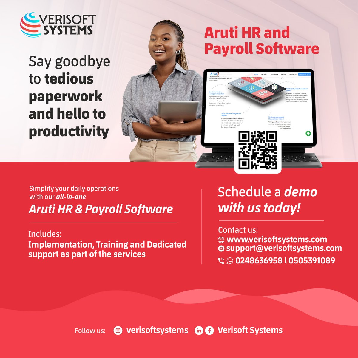 Verisoftsystems's tweet photo. ✅User-friendly 
✅Accurate 
✅Reliable 
✅Dedicated Support 

These are few reasons why Aruti HRMS is one of the most used Hr &amp; Payroll Management Software globally. 

Contact Us for a free Demo https://t.co/fjBXDCdK3K