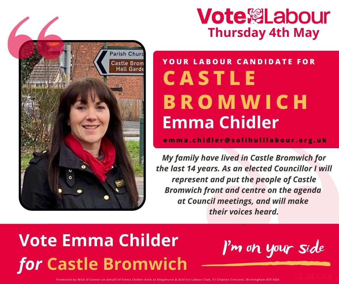 Castle Bromwich needs a strong local voice, Emma will work hard for local people if elected.