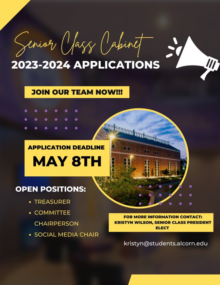 Don’t just go here, get involved here! Join the Senior Class Cabinet &amp; be the change you want to see 💜💛
•
Applications are open from May 2nd-8th. Let’s get to work, link in bio! 🫡