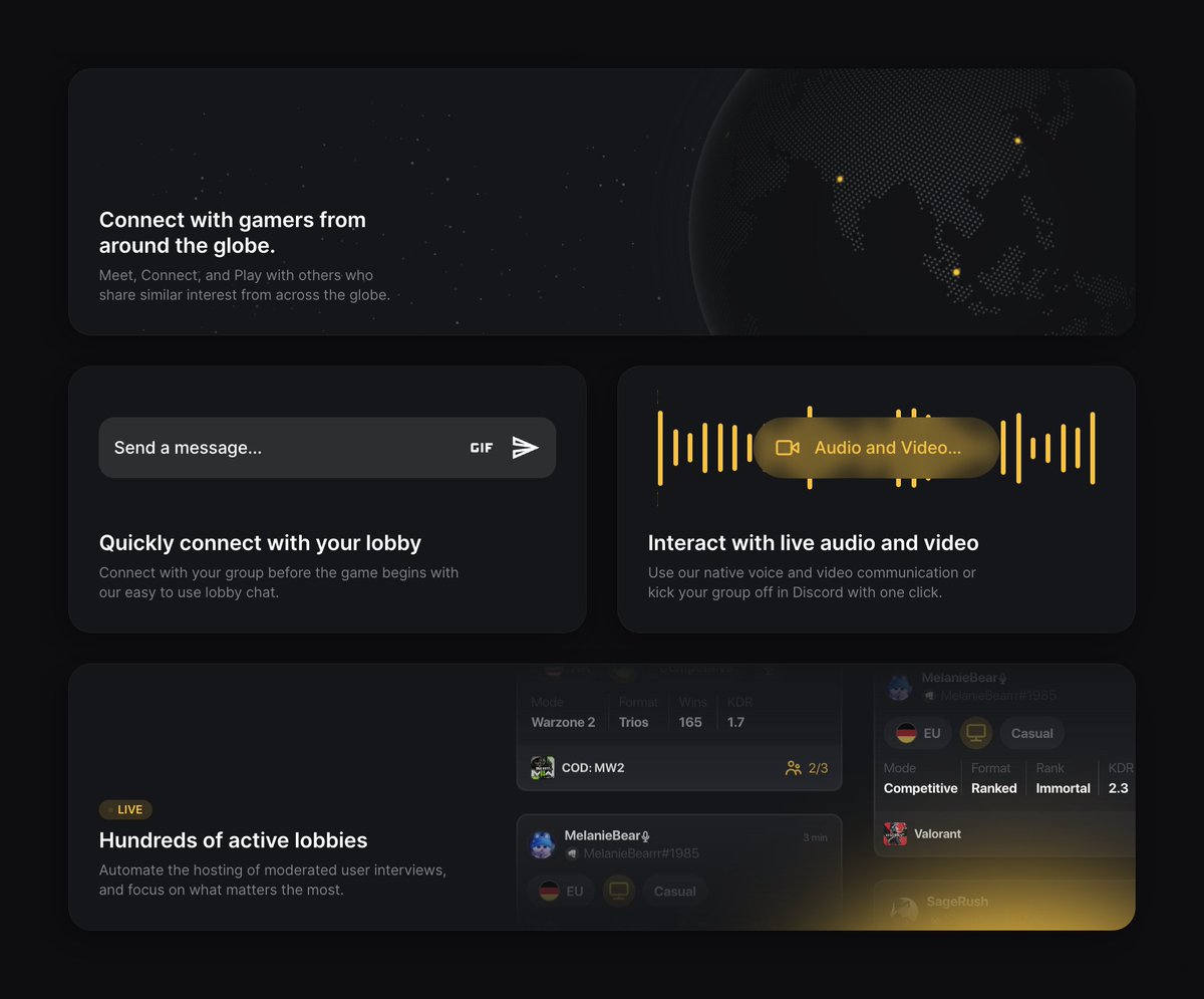 Excited to soon launch an LFG gaming app I've been building exclusively in <a href="/FlutterFlow/">FlutterFlow</a> 🎮

The app will feature custom chat lobbies, Discord voice integration, live video and more!

We're launching the waitlist for select games next week!