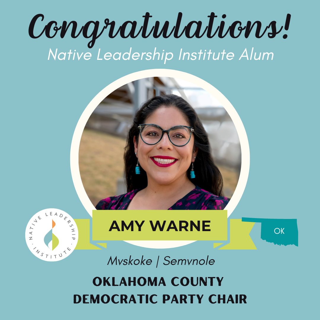 Congrats, Amy! #NativeLeadershipInstitute alum Amy Warne (Mvskoke | Semvnole) has been elected as Chair of the Oklahoma County Democratic Party! We’re so proud of your leadership!
#BuildNativePower #IndigenousWomenRise #NLIAlumni