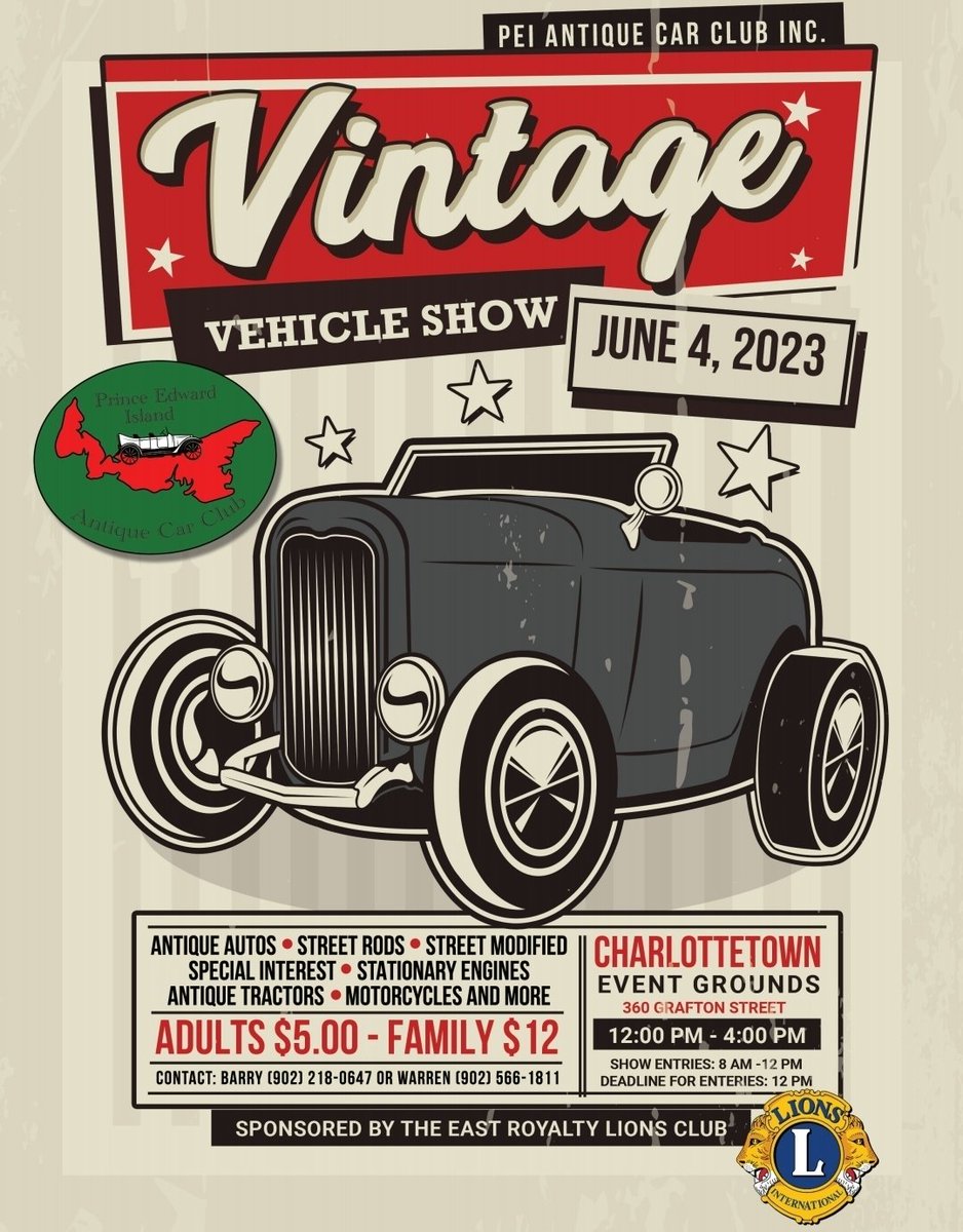 The PEI Antique Car Club is hosting their Vintage Vehicle Show at the <a href="/EventGroundsPEI/">Charlottetown Event Grounds</a> on June 4th!  🚗 🚗