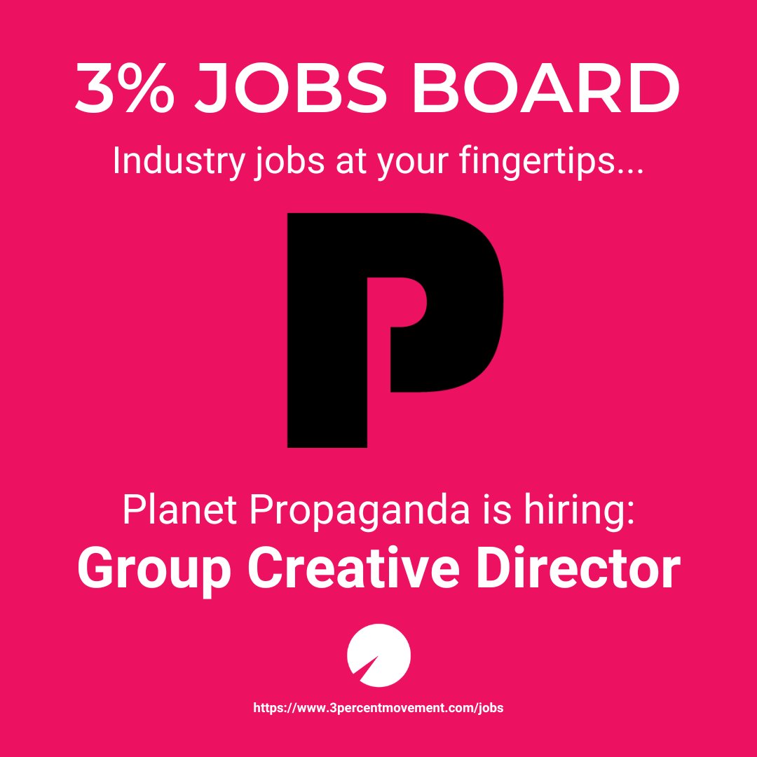The 3% Conference (@3percentconf) on Twitter photo New on 3% Jobs! Are you a dynamic, innovative  Group Creative Director? A master idea generator &  trusted, leader? Check out the listing <a href="/plntprpgnda/">Planet Propaganda</a> has on our jobs board: 3percentmovement.com/job/planet-pro… #3PercentJobs New on 3% Jobs! Are you a dynamic, innovative  Group Creative Director? A master idea generator &  trusted, leader? Check out the listing <a href="/plntprpgnda/">Planet Propaganda</a> has on our jobs board: 3percentmovement.com/job/planet-pro… #3PercentJobs