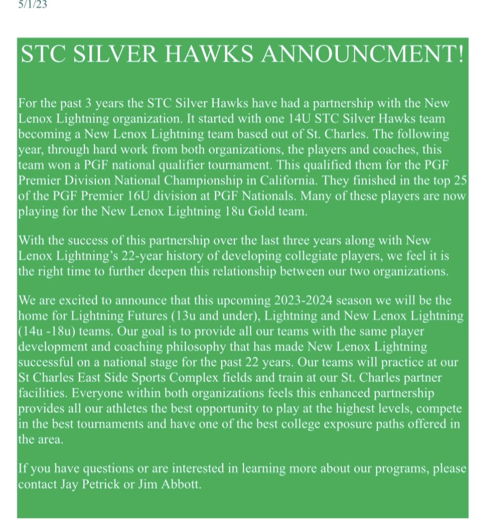 Lightning_STC's tweet image. 🚨 Proud of what we have accomplished and excited about the future. Starting with 2023-24 season, all of our teams will be Lightning teams based out of St. Charles. Great opportunity for players and coaches!! ⚡️ More details and tryout information coming soon.