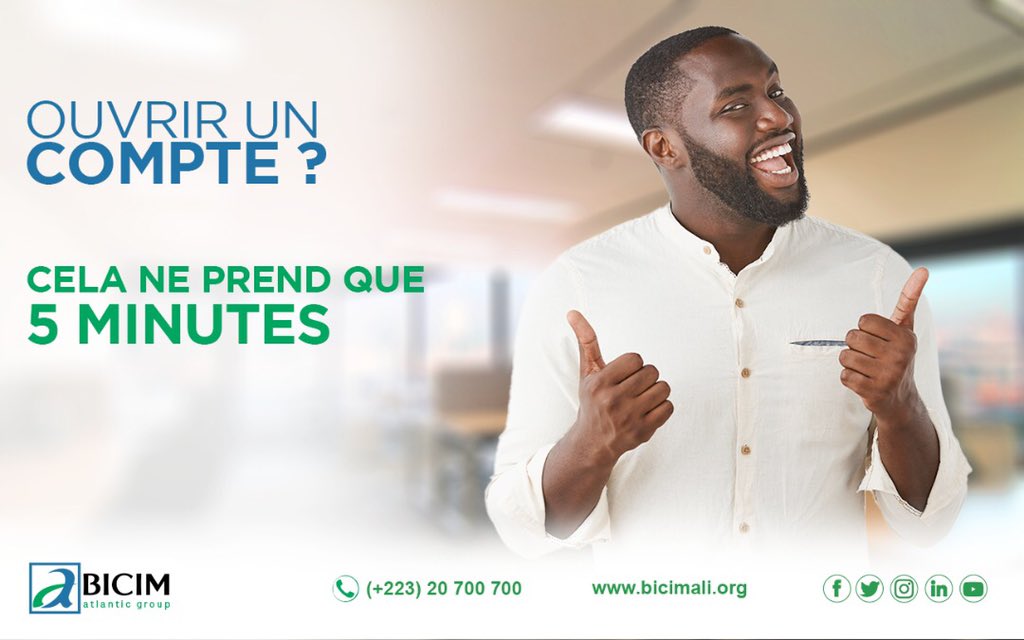 afgbankmali's tweet photo. Vous n’avez pas encore ouvert le vôtre? 🤨🧐😳 Allez, on vous attend. Dans 5 mn!
#Bicimali
#OuvrirUnCompte
#5mn https://t.co/R5TU1LRwR6