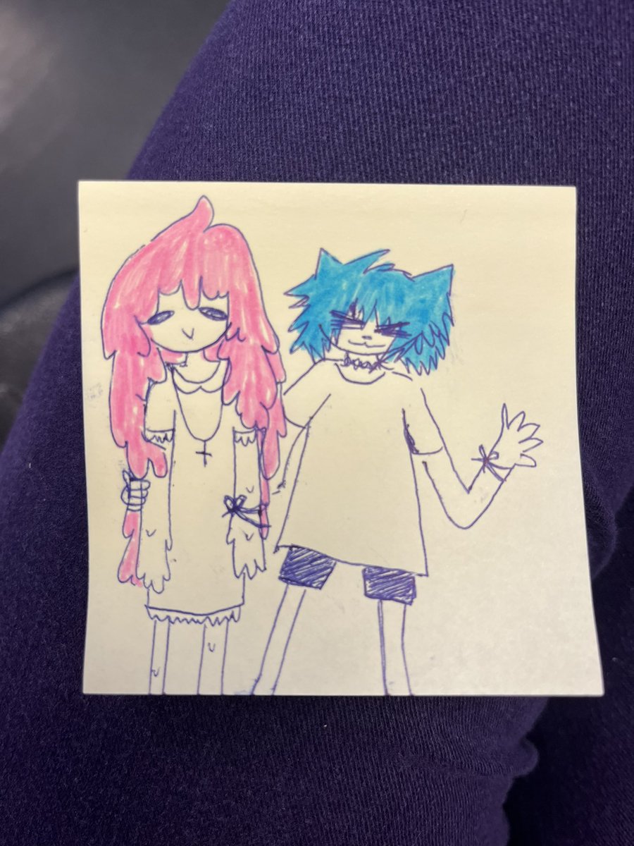 tabbykills's tweet photo. the girls are getting a little closer on this lovely tuesday morning…. 😇💙💖 they even have matching bracelets todayyy… isn’t it lovely? #art #artistsoftwitter :3 https://t.co/aIwOIXfbrD