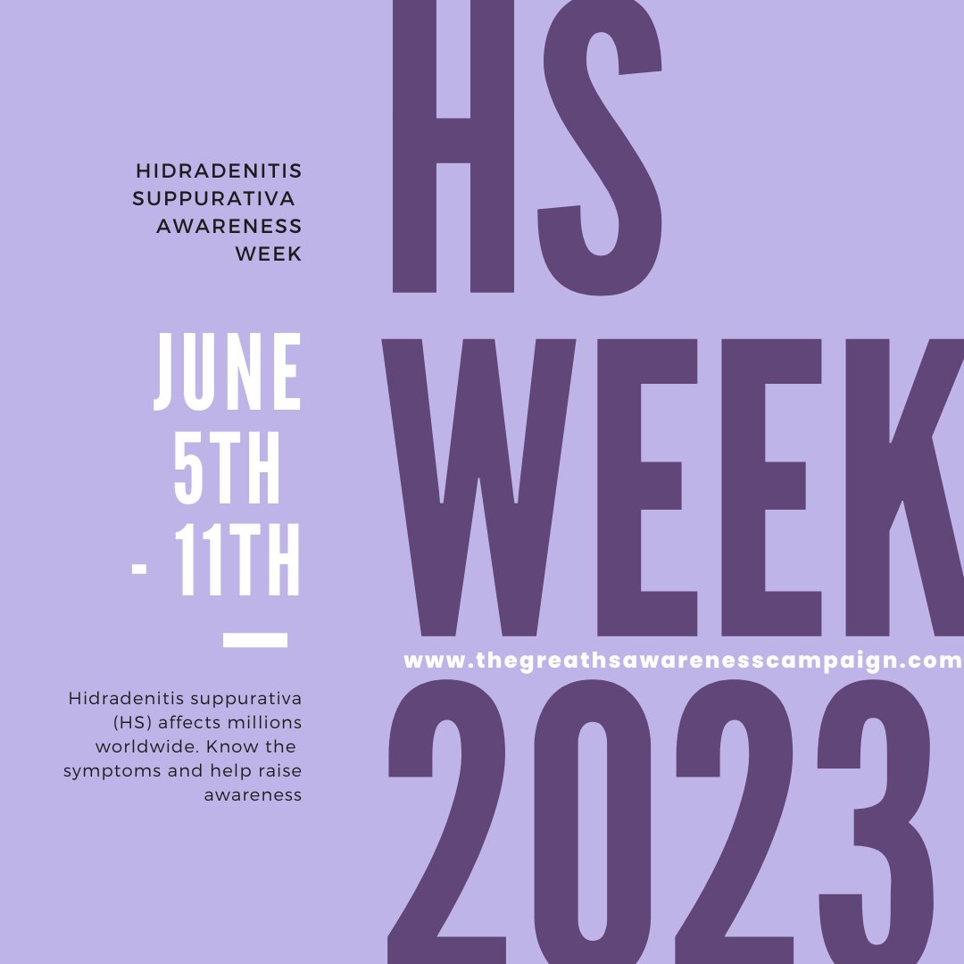 Less than 5 weeks to go to HS week awareness 2023. 

HS Week is a chance for us to come together, online and off, to raise awareness of HS the world over. 

#hsawareness #hsawarnessweek #hsweek23 #hsweek2023 #hidradenitissuppurativa #BeAGP #MedTwitter #DermTwitter #health