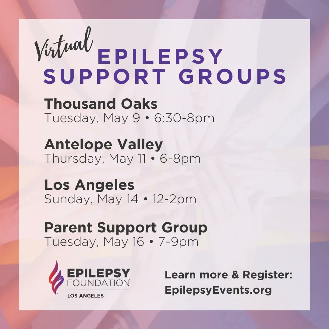 EpilepsyFdnLA's tweet photo. Whether you are an individual with epilepsy, spouse, parent, family member, partner, or caregiver, we have a group for you to gain support and share information. 💜
⠀
Check out our upcoming virtual support groups at https://t.co/k5Ts7RDEDT https://t.co/bVohu230jj