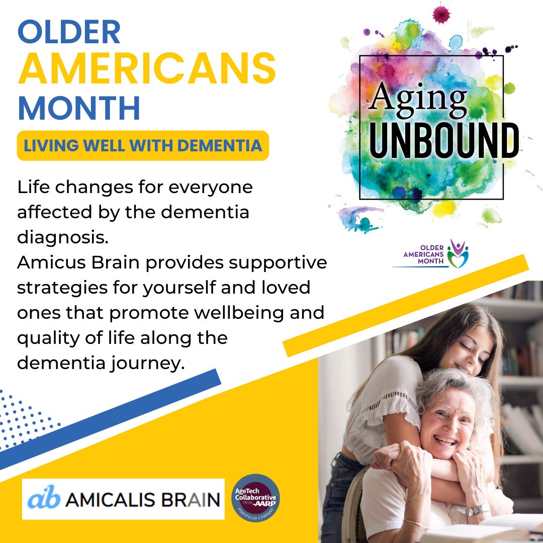 #AgingUnbound is the May 2023 #OlderAmericansMonth theme!

Stay active by making small lifestyle changes which will go a long way in supporting healthy #aging

Amicus Brain can help support your physical, mental, and cognitive well-being later in life 
#livingwellwithdementia