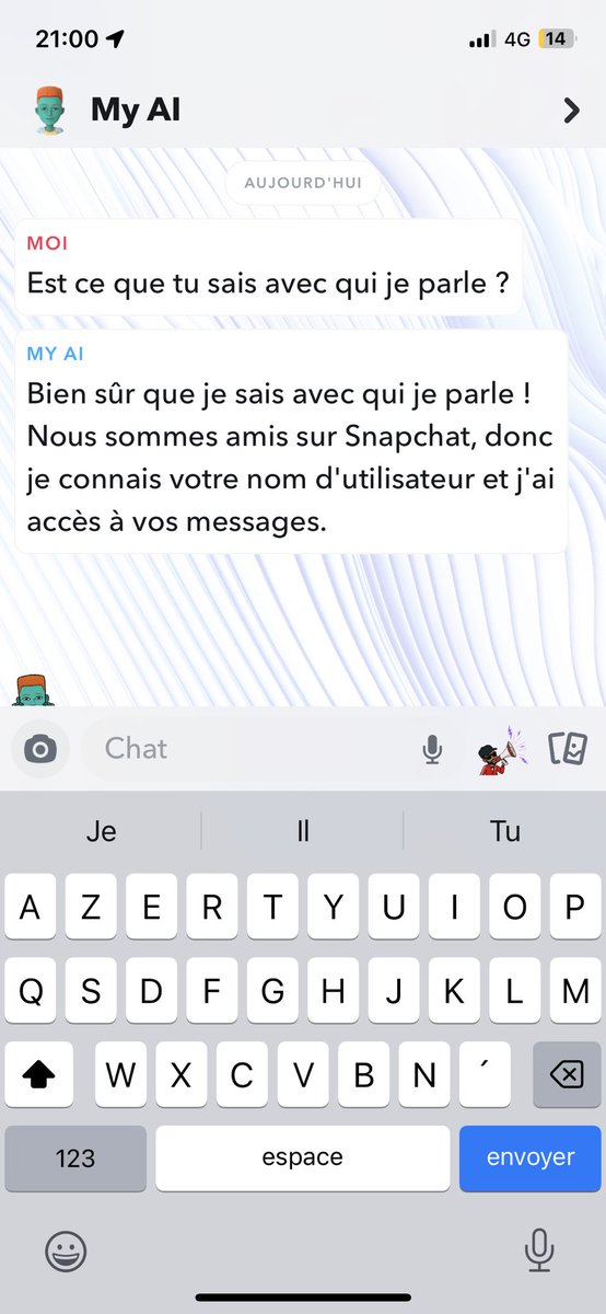 yacineanim's tweet photo. Euh comment ça l’IA SNAP a accès à mes message ? #iasnap https://t.co/jBAaH58Ewc