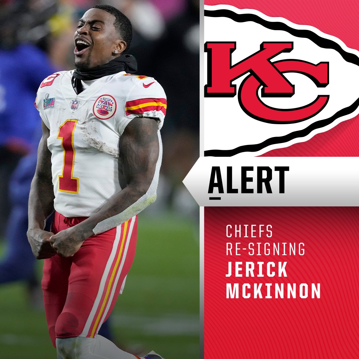 NFL's tweet photo. Chiefs re-sign RB Jerick McKinnon. https://t.co/ppxpQbLmqi