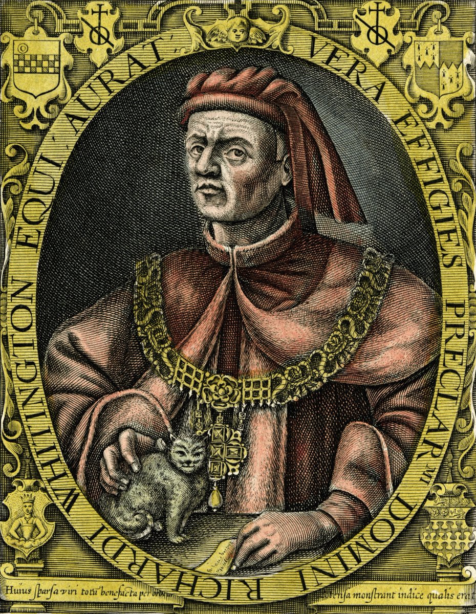 Lord Mayor of London, Dick Whittington (c.1350-c.1423), with his legendary cat. Engraving by Renold Elstrack (c.1570-c.1625), first published in 1618. #DickWhittington #LordMayorsofLondon   alamy.com/portfolio/tere…