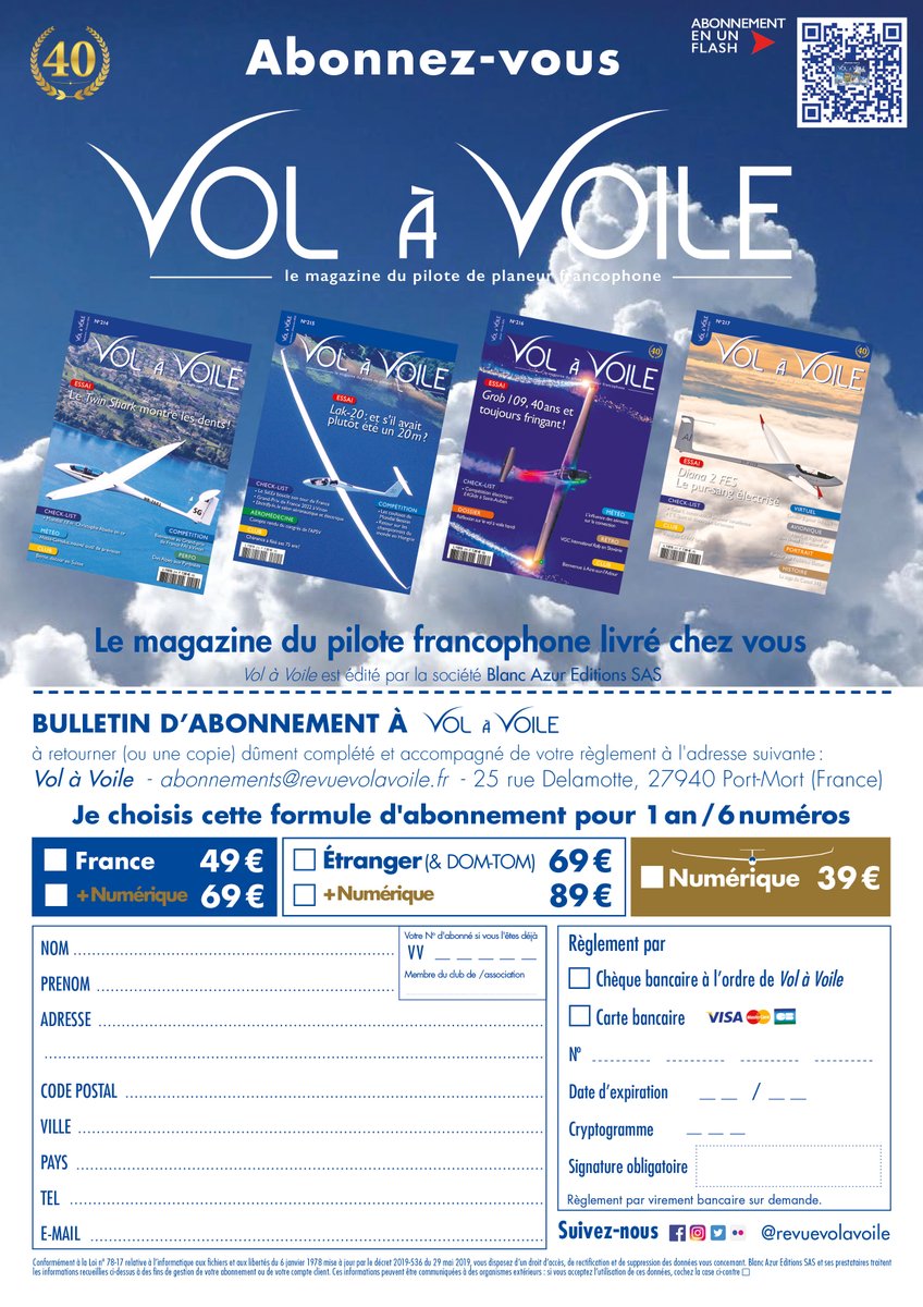 For people looking to subscribe to the gliding magazine / Pour les gens cherchant à s'abonner au bimestriel du pilote de planeur / Für Leute, die ein Abonnement der Zeitschrift suchen... revuevolavoile.fr/home/abonnemen…
