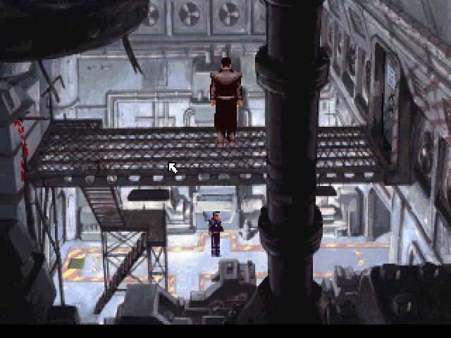 Hmmm.. there must be a wrench and a sandwich around here somewhere. Maybe that nice chap down there can help me.

#BeneathASteelSky #Dystopian #Pointandclick #gaming