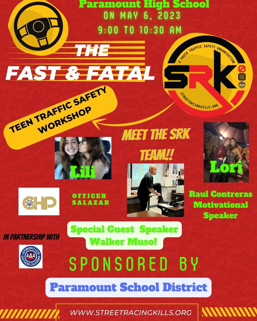ParamountSenior's tweet photo. Hey Pirates! Come out and join this Teen Traffic Safety Work Shop about Street Racing on Sat, May 6th from 9:00-10:30am. Saturday School credit will be offered for attendance. https://t.co/lIS5je1jRA https://t.co/53Tgt8CGIZ