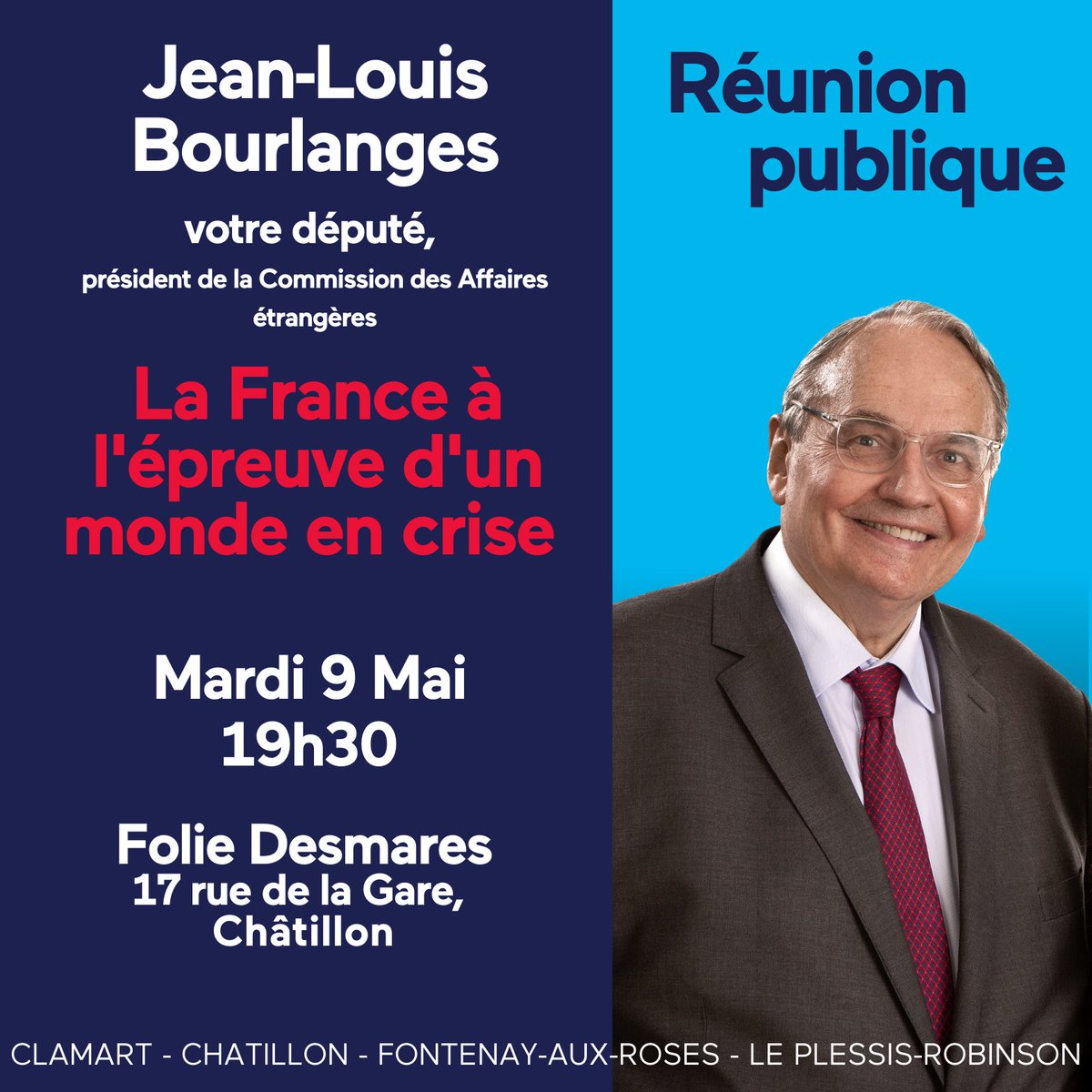 Carole_Guillerm's tweet photo. 📆 Rendez-vous mardi 9 mai à 19h30 #Châtillon pour évoquer les enjeux géopolitiques de la France et la situation en #Ukraine 🇺🇦🇪🇺 avec le président de la commission @AN_AfEtr @JLBourlanges. 
L’entrée est libre ! https://t.co/5UDj7i03m0