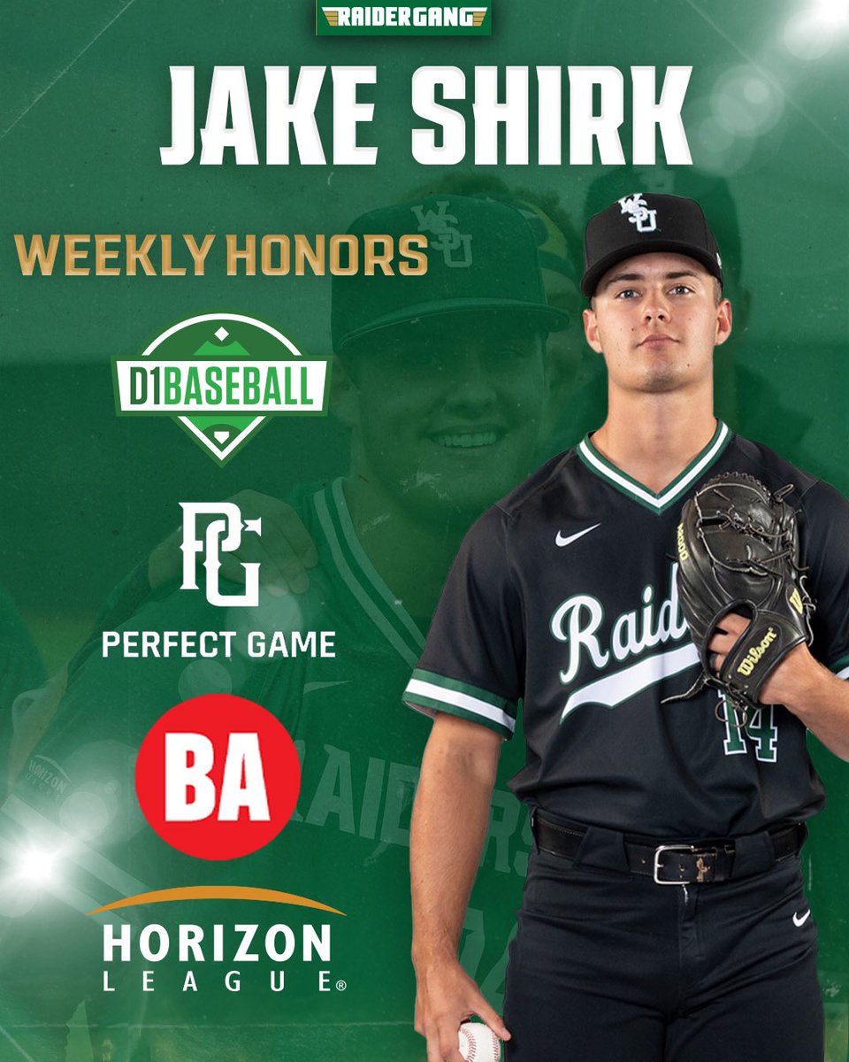 Wright State Baseball (@wsuraidergang) on Twitter photo .<a href="/JakeShirk14/">Jake Shirk</a> is racking up the weekly honors!π
Named Pitcher of the Week by <a href="/d1baseball/">D1Baseball</a>, <a href="/PerfectGameUSA/">Perfect Game USA</a> & the <a href="/HorizonLeague/">Horizon League</a>. Listed as Week 11 standout by <a href="/BaseballAmerica/">Baseball America</a>.
#Raidergang | #BuildtheMonster .<a href="/JakeShirk14/">Jake Shirk</a> is racking up the weekly honors!π
Named Pitcher of the Week by <a href="/d1baseball/">D1Baseball</a>, <a href="/PerfectGameUSA/">Perfect Game USA</a> & the <a href="/HorizonLeague/">Horizon League</a>. Listed as Week 11 standout by <a href="/BaseballAmerica/">Baseball America</a>.
#Raidergang | #BuildtheMonster