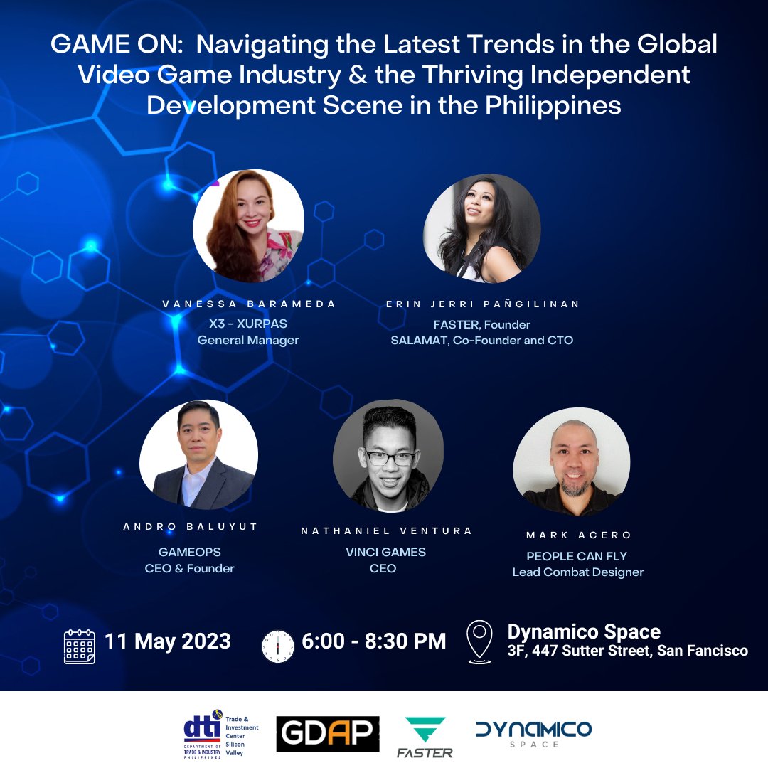 fastersteam's tweet image. Come to our 1st in-person event since 2019! FASTER founder @erinjerri will moderate a panel w/ #FilipinxAmerican + Filipinx #games industry leaders. See @fastersteam x GDAP (Game Devs Assoc. of #Philippines) @ Dynamico in SF. 🇵🇭🇺🇸👾🕹️🎮bit.ly/FASTERGDAP23