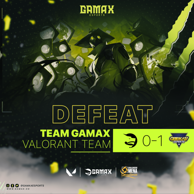 GamaxEsport's tweet photo. We gave it our all, but unfortunately it wasn't enough this time.    

GG @Geekay_Esports 

#WeAreTheSeekers #VEIP23 #ChallengersMENA #ملوك_اللعبة #GAMAX_Esports https://t.co/5sxsnXBzUR
