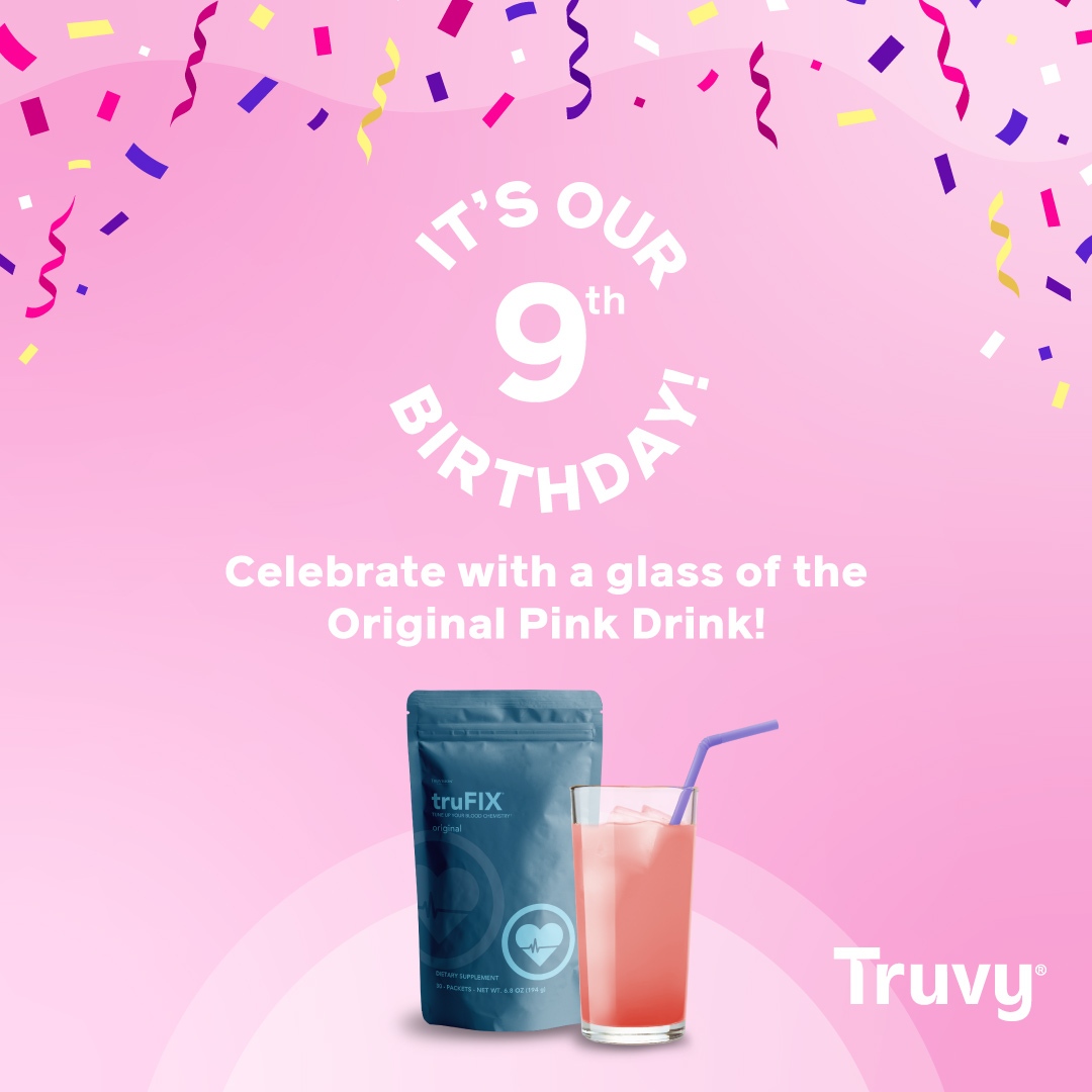 trytruvy's tweet photo. Thank you for 9 amazing years of health and wellness!🥳 To celebrate, we're giving away a FREE bag of TruFix- the original pink drink- with any order for the entire month of May! 🌸 Stock up on your Truvy favorites and get the perfect perk for FREE! https://t.co/7N7sFsTzRA https://t.co/BsmSOtwXCS