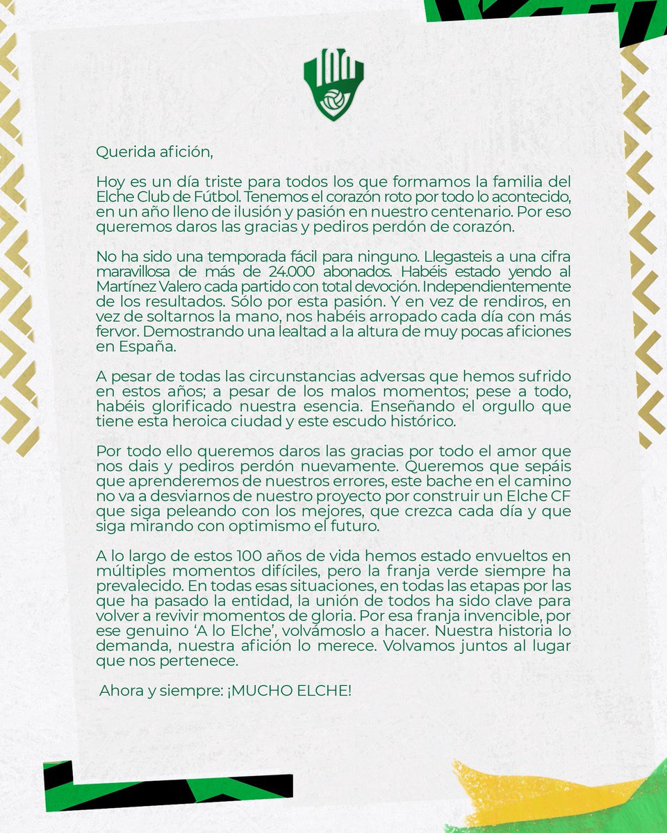 elchecf's tweet photo. Lo sentimos de corazón 

Ahora y siempre Mucho Elche https://t.co/qDHEj2Of0g
